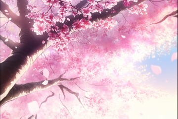 桜 アニメ 花 植物 木 青空 雲 春 花吹雪, generative ai
