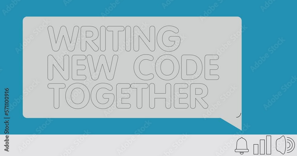 Poster writing new code together text on notification bubble from portable information device screen. mobil