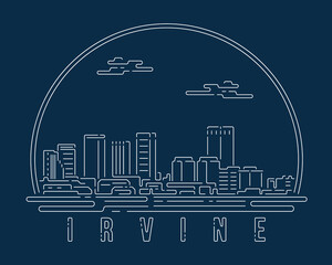 Irvine - Cityscape with white abstract line corner curve modern style on dark blue background, building skyline city vector illustration design