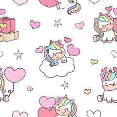 Cute unicorn seamless pattern Love valentine