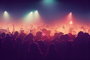 crowd of people dancing at concert silhouettes