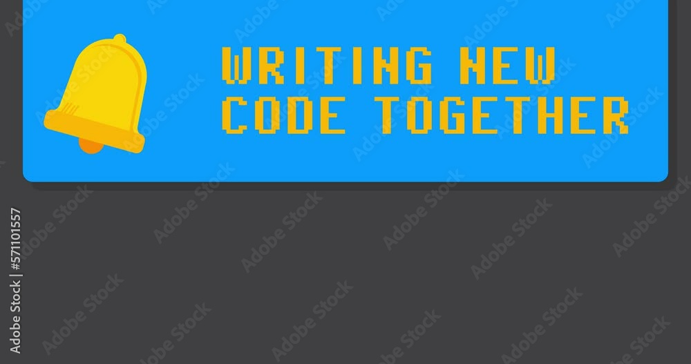 Poster writing new code together text on notification bubble from portable information device screen. mobil