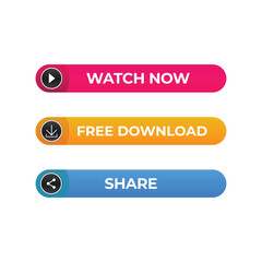 Fototapeta premium Modern flat style download, watch now, share buttons. Vector illustration. 