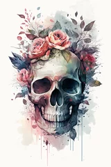 Garden poster Aquarel Skull watercolor skull flower with Generative AI