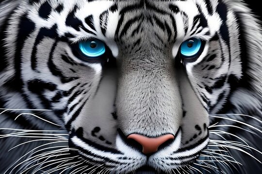 closeup white tiger face, generated by A.I., illustrator