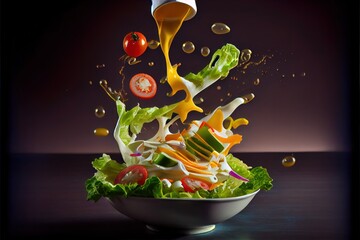 Fresh Salad bowl vegetables and lettuce, vegetarian, diet eat health, salada fresca orgânica e lavada GENERATIVE AI