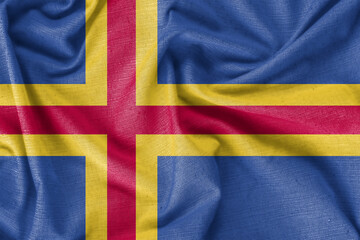 &Aring;land country flag background realistic silk fabric