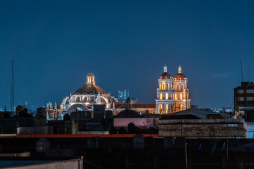 Beautiful night view of the city of Puebla in Mexico.