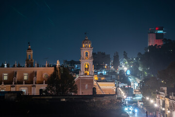 Fototapeta premium Beautiful night view of the city of Puebla in Mexico.