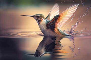 hummingbird flying over water with Generative AI