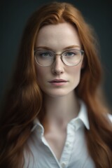 Fototapeta na wymiar Attractive Young woman using eyeglasses wearing a white shirt looking at the camera. Generative AI