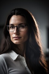 Fototapeta na wymiar Attractive Young woman using eyeglasses wearing a white shirt looking at the camera. Generative AI