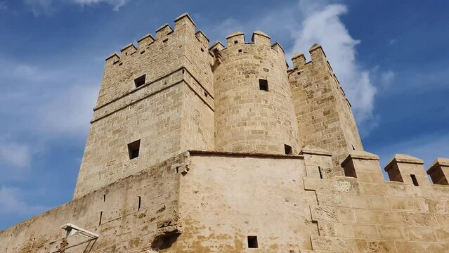 Impressive ancient fortress of Cordoba against a blue summer sky. Torre de calahorra