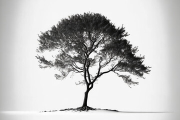 A lone tree isolated in white background. Generative AI