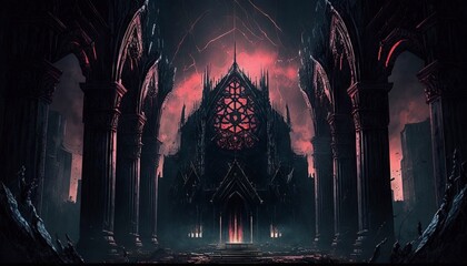 demonic cathedral with Generative AI - obrazy, fototapety, plakaty