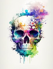 watercolor skull with Generative AI