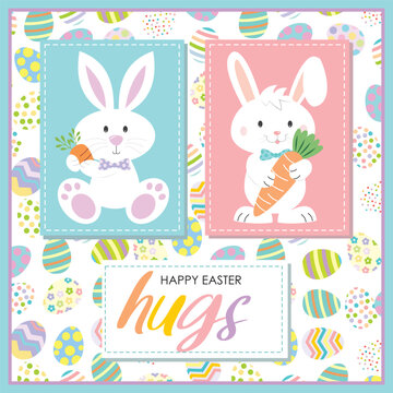easter greeting card with bunny and eggs background