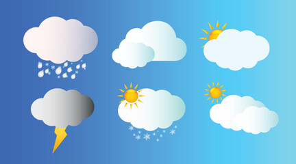 weather icons set, sun, cloud, rain, snowflake, thunder