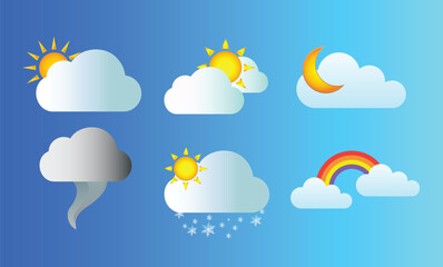 weather icons set, Sun, Cloud, Thunder, Rainbow, Twister