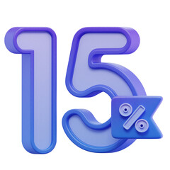 Blue 15% Percentage 3D Icon