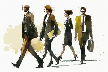 A group of business people walking in the street. Office people in finance