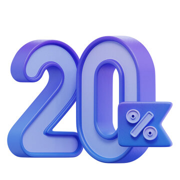 Blue 20% Percentage 3D Icon