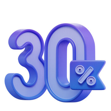 Blue 30% Percentage 3D Icon