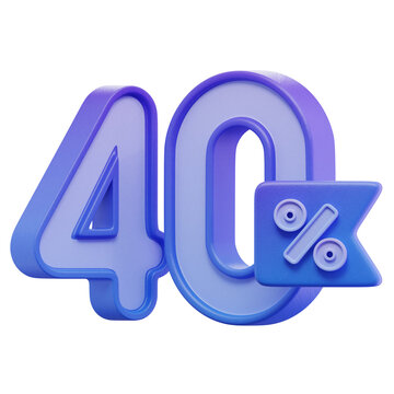 Blue 40% Percentage 3D Icon