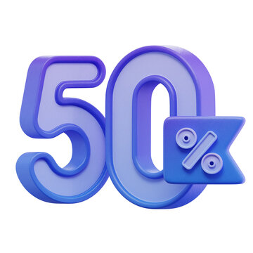 Blue 50% Percentage 3D Icon
