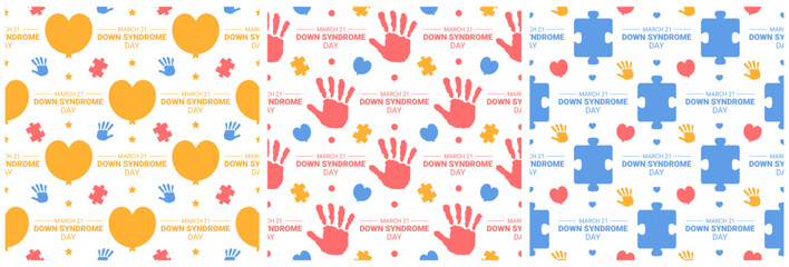 Fototapeta na wymiar World Down Syndrome Day Seamless Pattern Design in Template Hand Drawn Cartoon Flat Illustration
