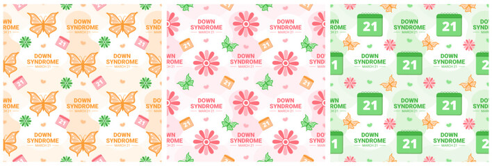 World Down Syndrome Day Seamless Pattern Design in Template Hand Drawn Cartoon Flat Illustration