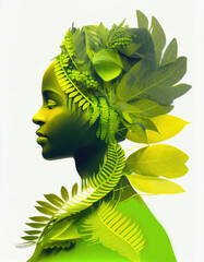 Wellness Lifestyle Profile Generative AI Illustration with Ferns and Leaves