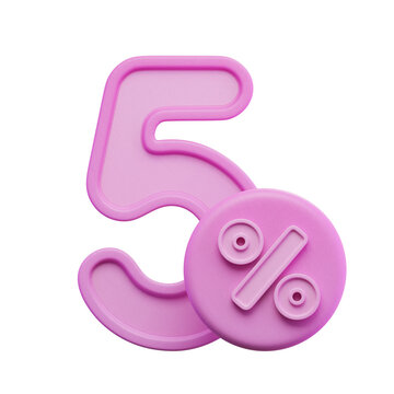5% Percentage Pink 3D Icon