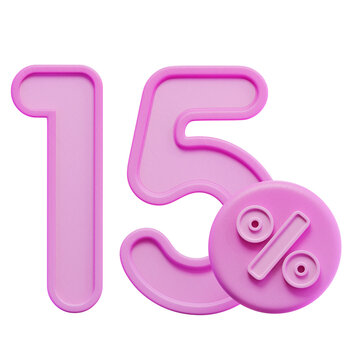 15% Percentage Pink 3D Icon