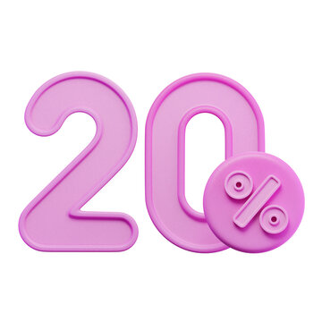 20% Percentage Pink 3D Icon
