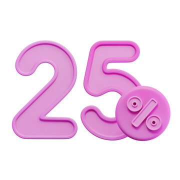 25% Percentage Pink 3D Icon