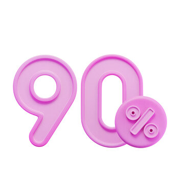 90% Percentage Pink 3D Icon