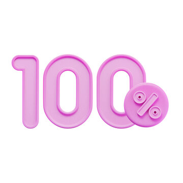 100% Percentage Pink 3D Icon
