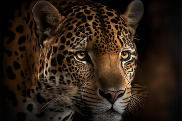 Fototapeta na wymiar Jaguar portrait on dark background, digital illustration artwork, Generative AI
