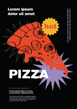 Fast food, pizza. Price tag or poster design. Set of vector illustrations. Typography. Vintage pencil sketch. Engraving style. Labels, cover, t-shirt print, painting.