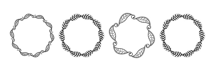 Decorative line art frames for design template. Lace illustration for invitations and greeting cards. Circle leaf frame vector.
