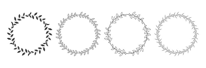 Decorative line art frames for design template. Lace illustration for invitations and greeting cards. Circle leaf frame vector.
