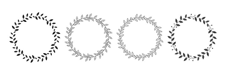 Decorative line art frames for design template. Lace illustration for invitations and greeting cards. Circle leaf frame vector.
