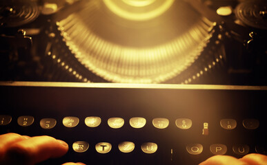 Obraz na płótnie Canvas Letters on the keys of an old typewriter. Antique Typewriter. Vintage Typewriter Machine