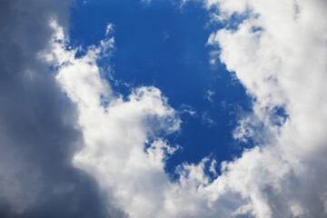 High clouds in the summer sky. Sky background. Meteorological observations of the sky.