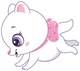 White Kitten Running Cartoon Illustration