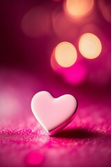 pink heart on dark pink background with orange bokeh, generated AI