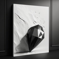 Wall poster mockup glossy black diamond with delicate lines created from sandstone AI generation.