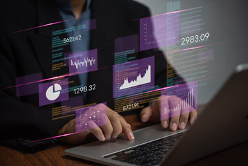 Business Intelligence Dashboard visual display of Marketing Data Analytics provides of key metrics and KPI economic analysis and investment finance and marketing planning, Big data Graphs Charts.