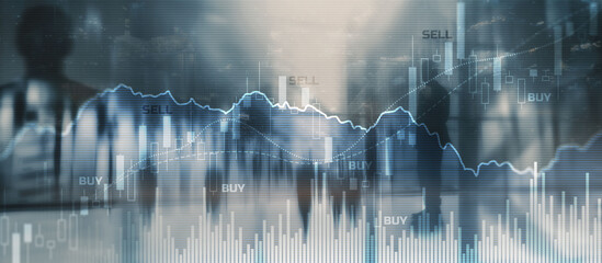 Trading investment and economics concept. Mixed Media Trade concept. Stock market universal background